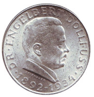 Монета 2 шиллинга. 1934 год, Австрия. Смерть Энгельберта Дольфуса. Монета 2 шиллинга. 1934 год, Австрия. Смерть Энгельберта Дольфуса.