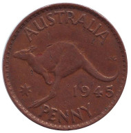 Монета 1 пенни. 1945 год, Австралия. Кенгуру. Монета 1 пенни. 1945 год, Австралия. Кенгуру.