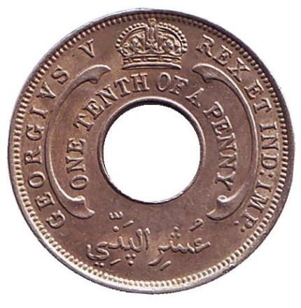 Монета 1/10 пенни. 1928 год, Британская Западная Африка. Без отметки монетного двора.