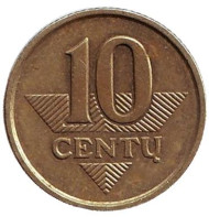 Монета 10 центов. 1998 год, Литва. Из обращения. Монета 10 центов. 1998 год, Литва. Из обращения.