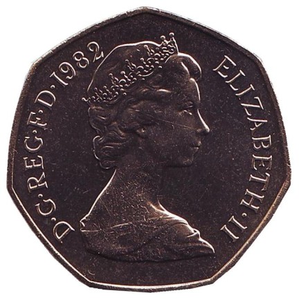Монета 50 пенсов. 1982 год, Великобритания. BU. Монета 50 пенсов. 1982 год, Великобритания. BU.