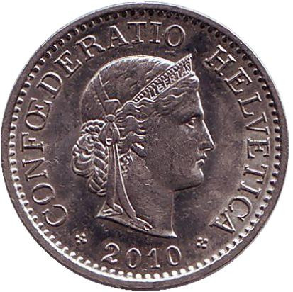 Монета 10 раппенов. 2010 год, Швейцария. Монета 10 раппенов. 2010 год, Швейцария.