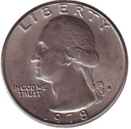Монета 25 центов. 1978 (D) год, США. Вашингтон. Монета 25 центов. 1978 (D) год, США. Вашингтон.