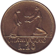 Монета 20 лир. 1978 год, Ватикан. Монета 20 лир. 1978 год, Ватикан.