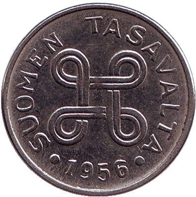 Монета 1 марка. 1956 год, Финляндия.