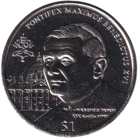 Монета 1 доллар. 2005 год, Сьерра-Леоне. Папа Бенедикт XVI.