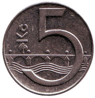 Монета 5 крон. 1996 год, Чехия. Монета 5 крон. 1996 год, Чехия.