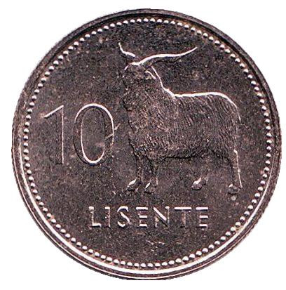 Монета 10 лисенте. 1983 год, Лесото. Ангорская коза.