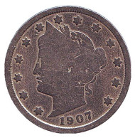 Монета 5 центов. 1907 год, США. Монета 5 центов. 1907 год, США.