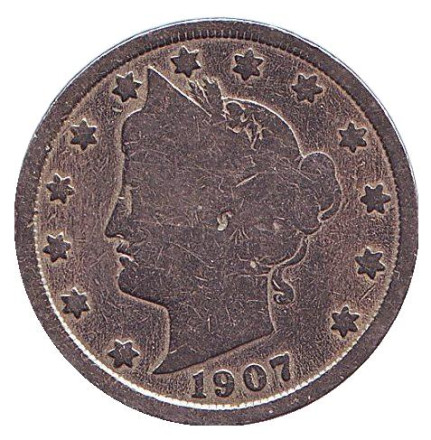 Монета 5 центов. 1907 год, США.