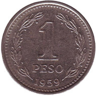 Монета 1 песо. 1959 год, Аргентина. Монета 1 песо. 1959 год, Аргентина.