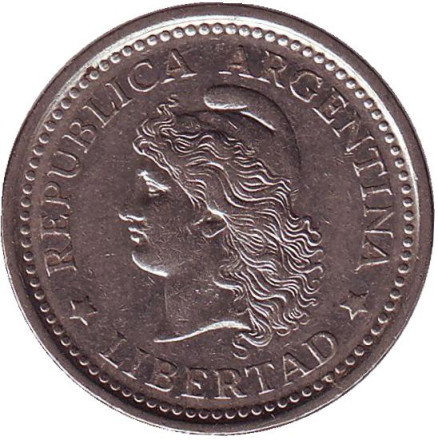 Монета 1 песо. 1959 год, Аргентина.