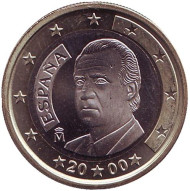 Монета 1 евро. 2000 год, Испания. Монета 1 евро. 2000 год, Испания.