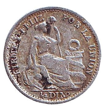 Монета 1/2 динеро. 1897 год, Перу. (J.F.)