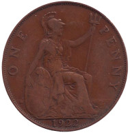 Монета 1 пенни. 1922 год, Великобритания.