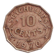 Монета 10 центов. 1970 год, Сейшельские острова. Монета 10 центов. 1970 год, Сейшельские острова.