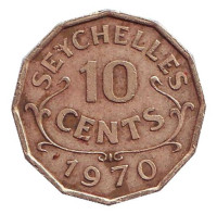 Монета 10 центов. 1970 год, Сейшельские острова.