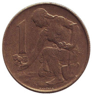 Монета 1 крона. 1992 год, Чехословакия. Монета 1 крона. 1992 год, Чехословакия.