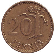 Монета 20 пенни. 1965 год, Финляндия. Монета 20 пенни. 1965 год, Финляндия.