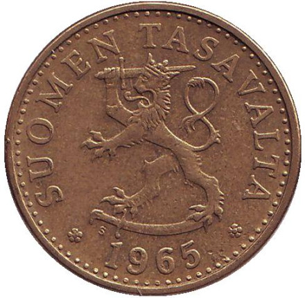 Монета 20 пенни. 1965 год, Финляндия. Монета 20 пенни. 1965 год, Финляндия.