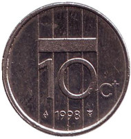 Монета 10 центов. 1998 год, Нидерланды.