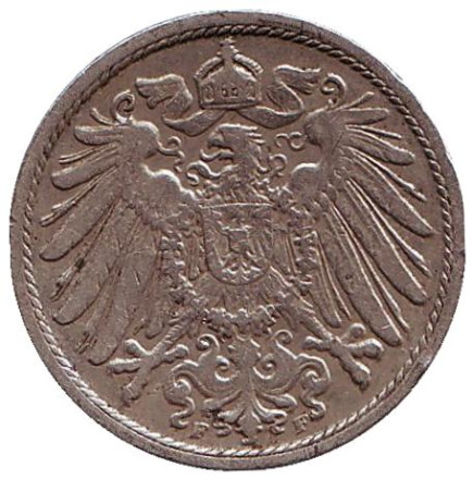 Монета 10 пфеннигов. 1904 год (F), Германская империя. Монета 10 пфеннигов. 1904 год (F), Германская империя.