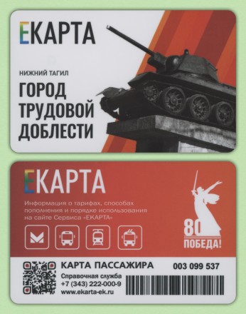 Комплект из 4-х транспортных карт "ЕКАРТА". 2025 год, Екатеринбург. 80 лет Победы.