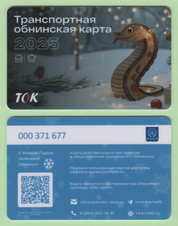 Транспортная карта "ТОК". 2024 год, Обнинск. С Новым 2025 годом! Год Змеи.