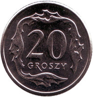 Монета 20 грошей. 2014 год, Польша. Монета 20 грошей. 2014 год, Польша.