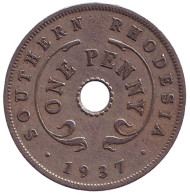 Монета 1 пенни. 1937 год, Южная Родезия. Монета 1 пенни. 1937 год, Южная Родезия.
