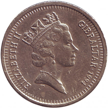 Монета 1 фунт. 1994 год, Гибралтар. 40 лет первому королевскому визиту Елизаветы II. Монета 1 фунт. 1994 год, Гибралтар. 40 лет первому королевскому визиту Елизаветы II.