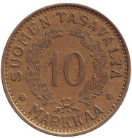 Монета 10 марок. 1936 год, Финляндия.