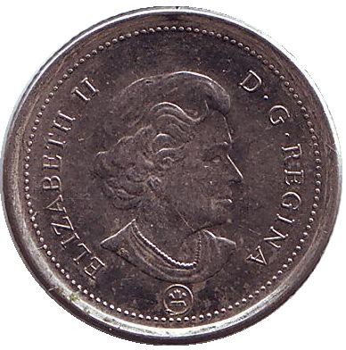 Монета 10 центов. 2007 год, Канада. Парусник.