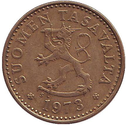 Монета 10 пенни. 1973 год, Финляндия.