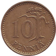 Монета 10 пенни. 1973 год, Финляндия. Монета 10 пенни. 1973 год, Финляндия.