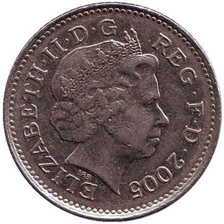 Монета 10 пенсов. 2005 год, Великобритания. Лев. Монета 10 пенсов. 2005 год, Великобритания. Лев.