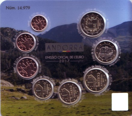 Набор монет евро Андорры (8 шт.), 2017 год, Андорра. Набор монет евро Андорры (8 шт.), 2017 год, Андорра.