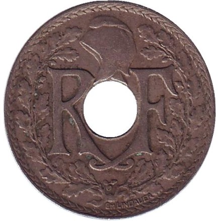 Монета 25 сантимов. 1921 год, Франция.