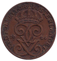Монета 1 эре. 1924 год, Швеция. Монета 1 эре. 1924 год, Швеция.