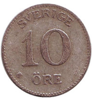 Монета 10 эре. 1916 год, Швеция. Монета 10 эре. 1916 год, Швеция.