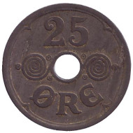 Монета 25 эре. 1945 год, Дания. Монета 25 эре. 1945 год, Дания.