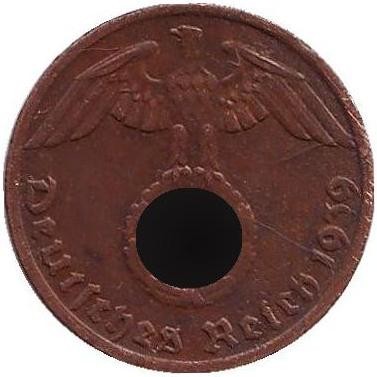 Монета 1 рейхспфенниг. 1939 год, Германия (Третий Рейх). (G).