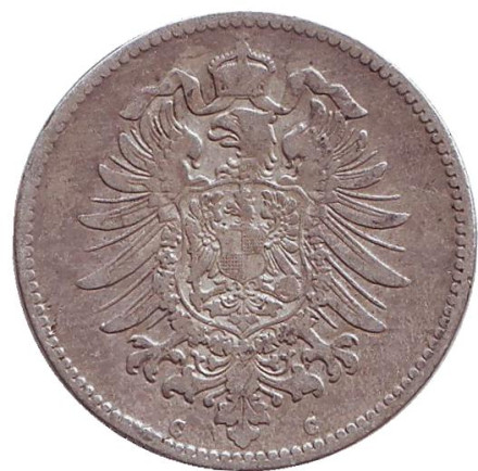 Монета 1 марка. 1875 год (С), Германская империя. Монета 1 марка. 1875 год (С), Германская империя.