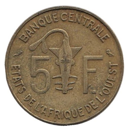 Монета 5 франков. 1967 год, Западные Африканские Штаты.