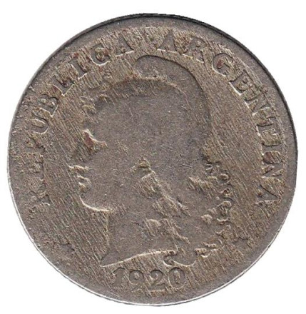 Монета 20 сентаво. 1920 год, Аргентина.