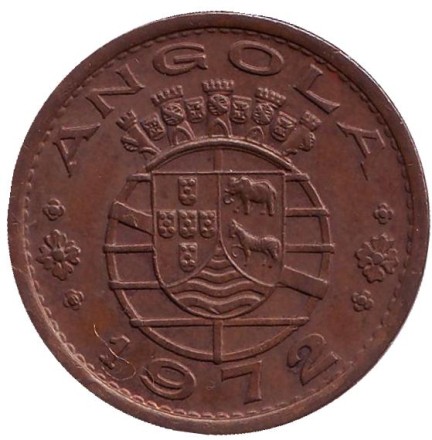 Монета 1 эскудо. 1972 год, Ангола в составе Португалии. Монета 1 эскудо. 1972 год, Ангола в составе Португалии.