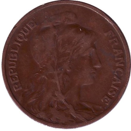 Монета 10 сантимов. 1914 год, Франция.