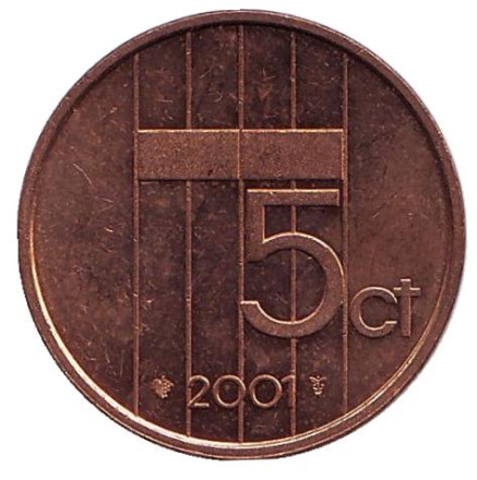 Монета 5 центов. 2001 год, Нидерланды.