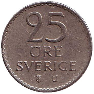 Монета 25 эре. 1966 год, Швеция.