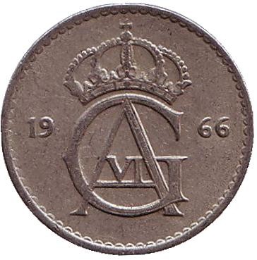 Монета 25 эре. 1966 год, Швеция. Монета 25 эре. 1966 год, Швеция.
